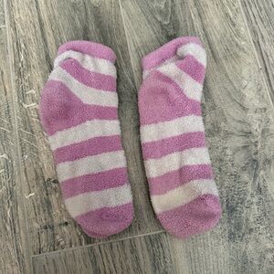Pink and White Striped Fuzzy Socks